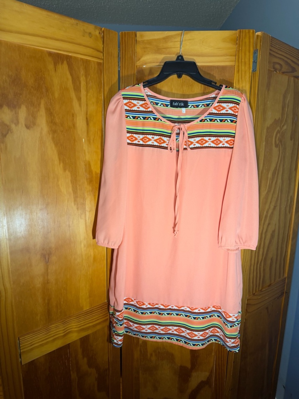 Fab’rik Peach Boho Embroidered Tunic Dress Size L
